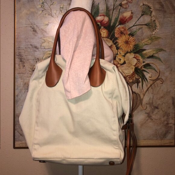 Cream and Brown Tote Bag - Picture 1 of 10